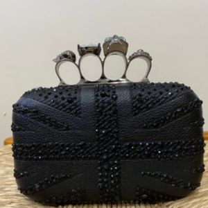 Black clutch with Rhinestone British Flag & Skulls